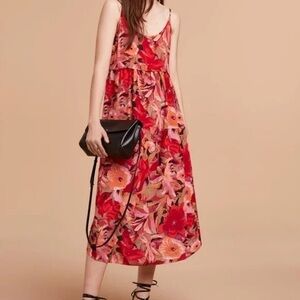 Aritzia Wilfred 100% Silk Bisous Red Floral MIDI Dress Size Small